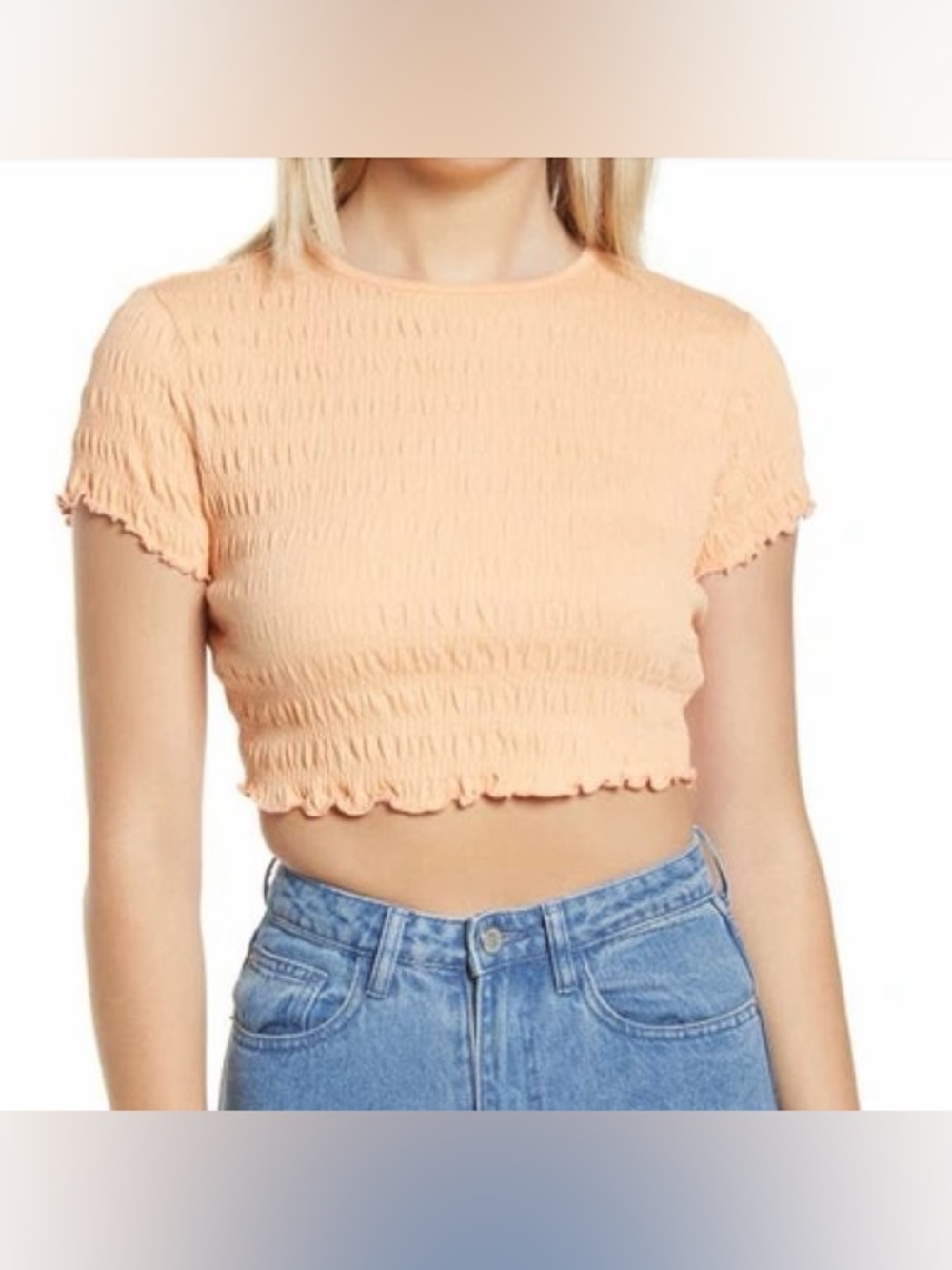 Vera Moda Smocked Peach Crop Top - Women's Short Sleeve
